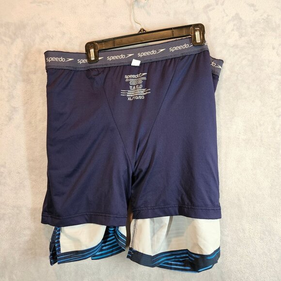 Speedo Mens XL Swim Shorts Blue & Navy Striped Quick-Dry Polyester Blend - Picture 10 of 13